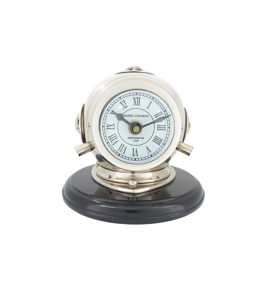 Zegar mosiężny „Hełm nurka” na drewnianej podstawie CLK-0450