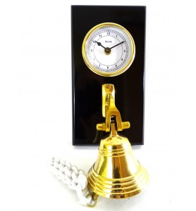 Mosiężny zegar i dzwon na drewnianej podstawie WWB