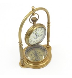 Marynistyczny zegar mosiężny z kompasem na zawiesiu  NC1880
