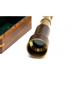 Mosiężno - skórzana luneta składana TEL-0124B w pudełku drewnianym  18x4x4 cm