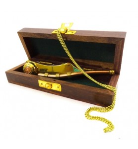 Mosiężno - miedziany gwizdek bosmański w pudełku drewnianym MIS-1007