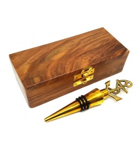 Mosięzny korek do wina - stoper  w pudełku drewnianym MIS-1006