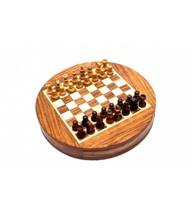Szachy drewniane magnetyczne w okrągłym pudełku – G622