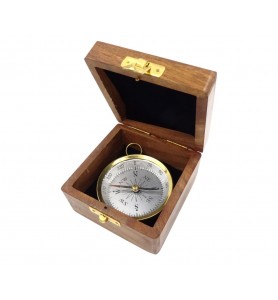 Mosiężny kompas w drewnianym pudełku - C35A