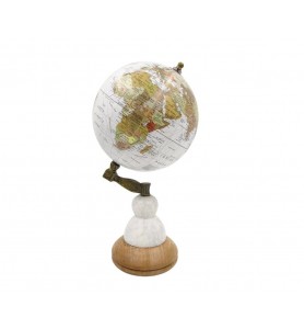 Globus dekoracyjny Voyager na podstawie marmurowo-drewnianej GLB-108