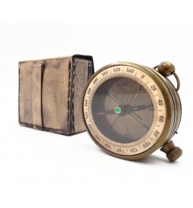 Mosiężny kompas retro w skórzanym etui C0006