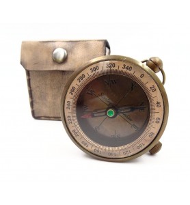 Mosiężny kompas retro w skórzanym etui C0006