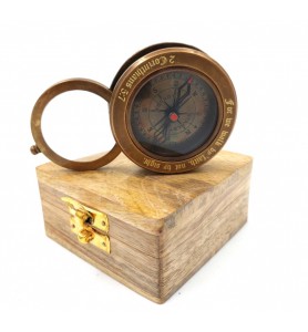Kompas mosiężny z wysuwaną lupą 1041 w pudełku drewnianym